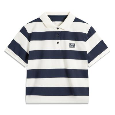 Li Ning Sports Lifestyle Series High Street American Vintage Comfortable Casual Simple Loose Short Sleeve Polo Shirt Women Tops Off-White APLV164-2