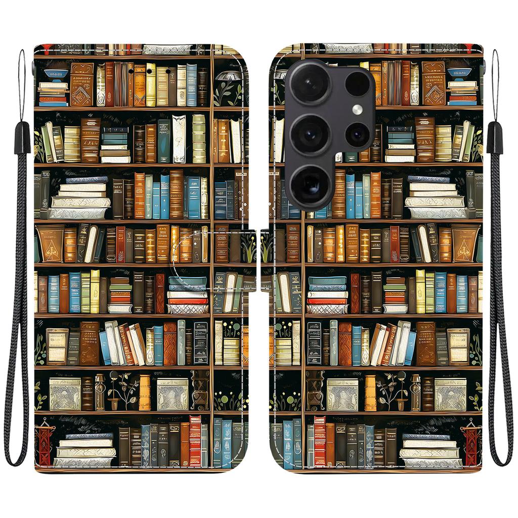 Handmade PU Leather Flip Case for Samsung Galaxy S22 Ultra (SM-S908B) Anti-Slip Shockproof Cover with Wrist Strap & Heart/Rose Cat Designs