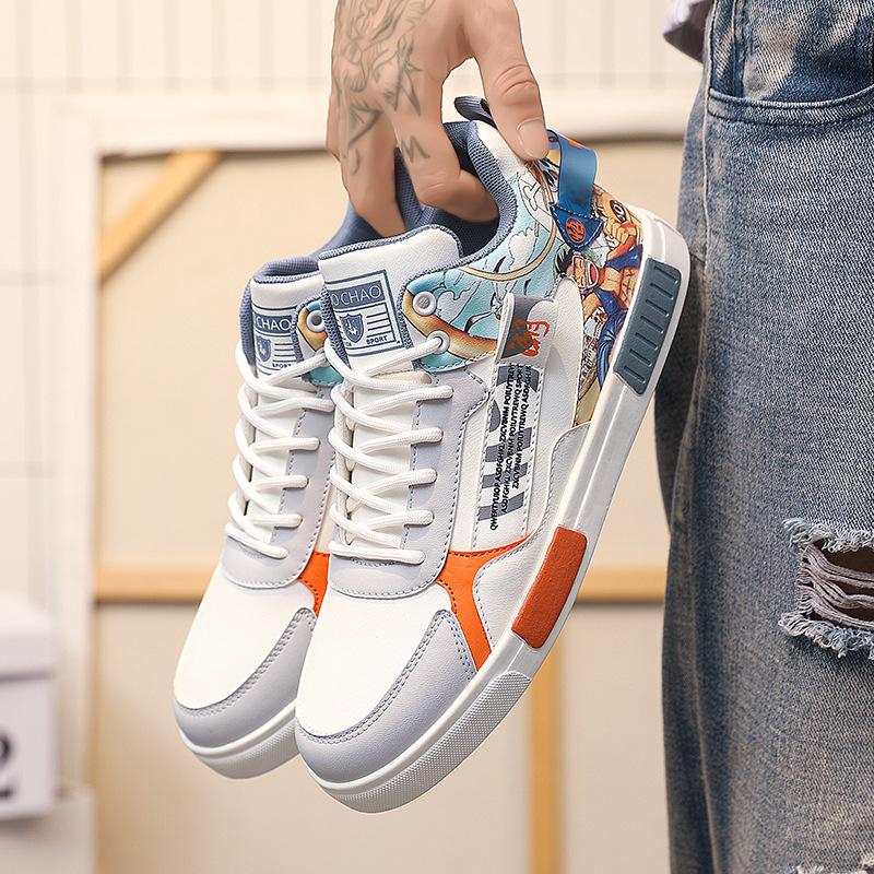 Guochao Men's Shoes Large Size 47 Spring Student High-top Tooling Shoes Men's 46 Graffiti Little White Board Shoes Men's Solid Sole 45