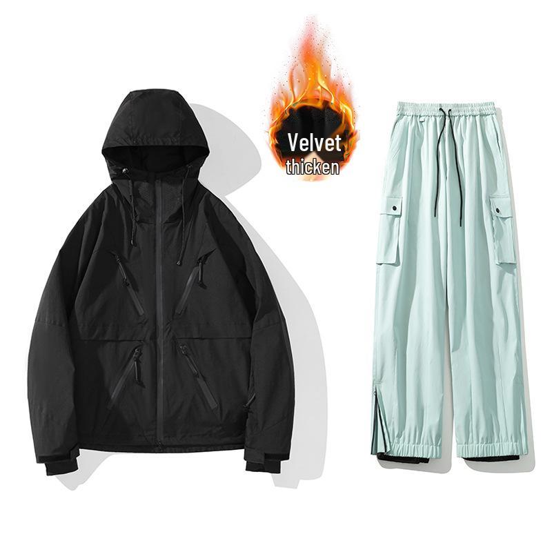 Ski Resort's Trendy Waterproof & Windproof Ski Suit Set for Men & Women, Fleece-Lined, Thickened, Plus Size, Warm