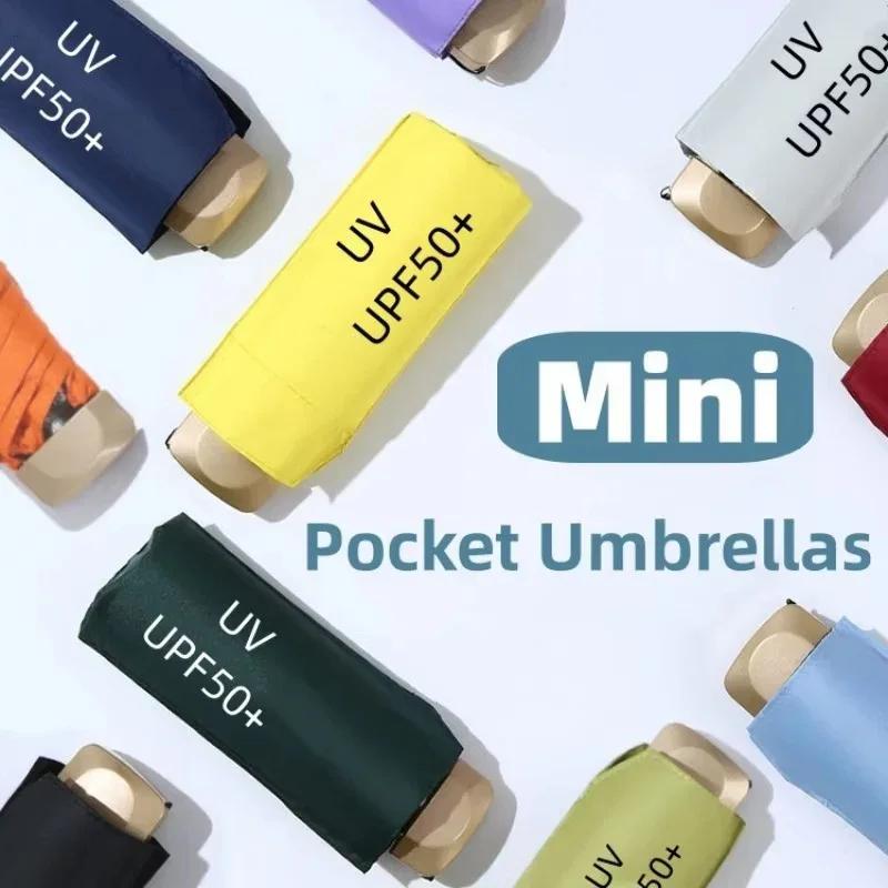 Umbrella Vinyl Folding Umbrella UV UPF50+ Mini Sun Umbrella Small Pocket Rain Travel Protection Sun Shade Pocket Parasol Capsule