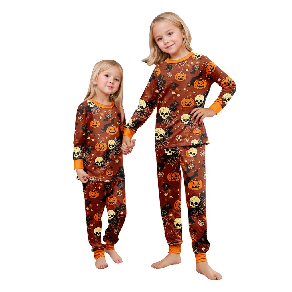 Parent-Child Matching Halloween Pajama Set Long Sleeve Top and Pants for Family