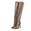 Fashion Women Shoe High-quality Leopard Grain Serpentine Long Boots Women High Heels Pointed Toe Sexy Boot Thigh High Over-the-Knee Boot
