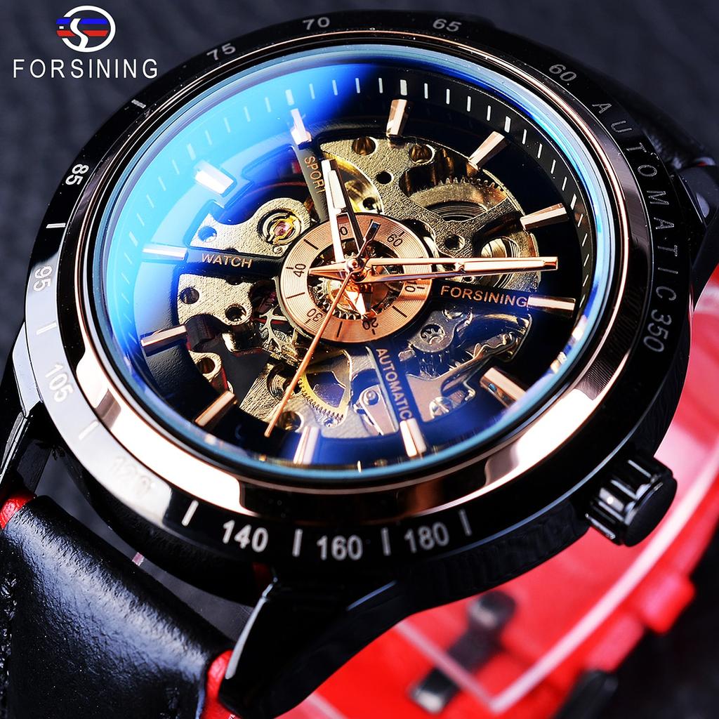 Forsining Motorcycle Design Genuine Cintura Nera Impermeabile Scheletro  Uomo Orologi Automatici Top Brand Luxury Meccanico Orologio Maschile  acquista in modo economico — spedizione gratuita, recensioni reali con foto  — Joom