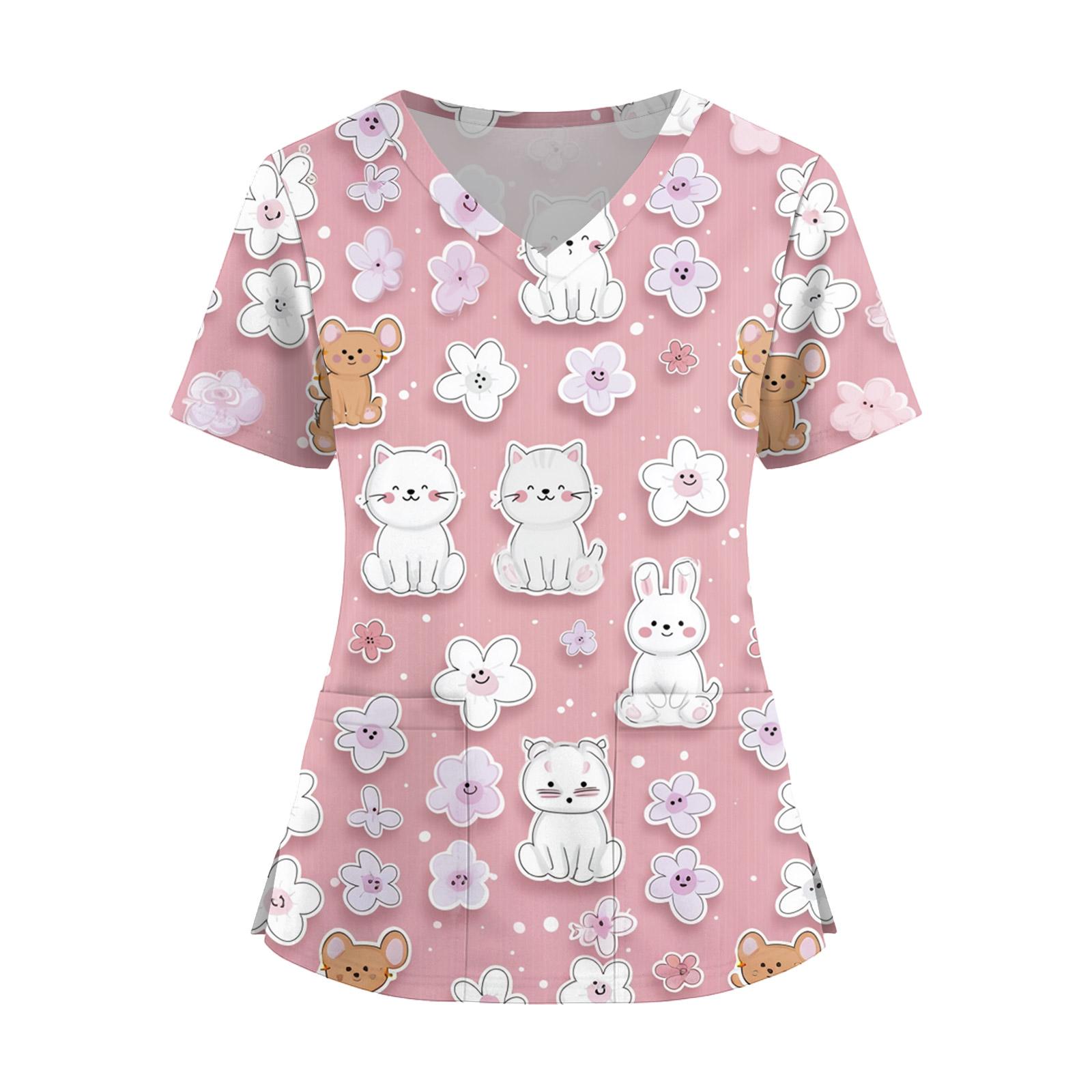 

Женская мода V-образный вырез короткий рукав комбинезон с карманами принт топы одежда XXXXXL розовый