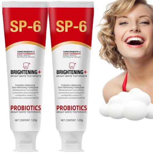 

SP-6 Probiotic Whitening Toothpaste: Removes yellowing and stains from teeth. Deep cleans your mouth daily for a clean, comfortable feeling. (2)