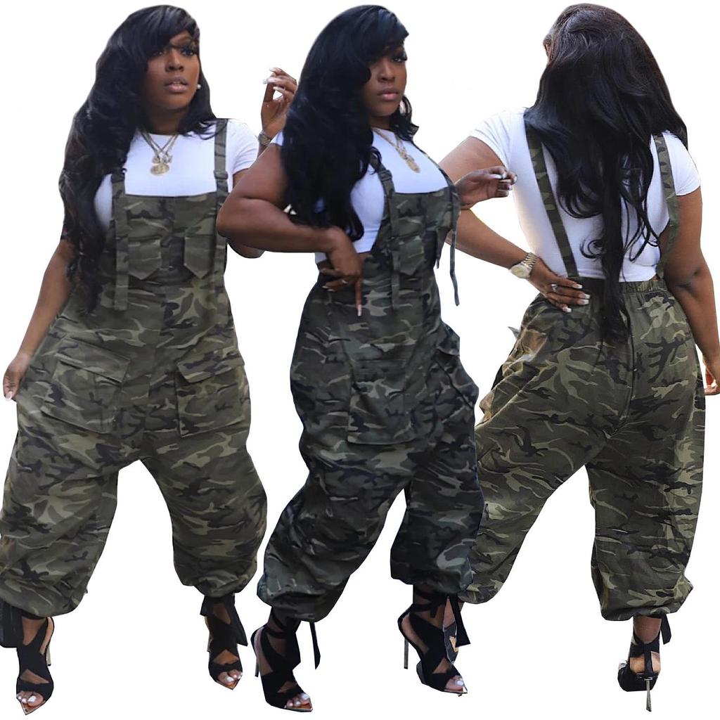 Women's Casual Loose Camouflage Workwear Jumpsuit Overalls