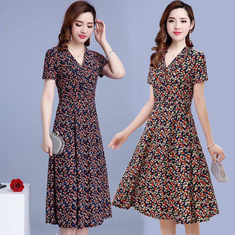 New Plus Size Slim Fit Floral Dress - Trendy Mid-Length for Women