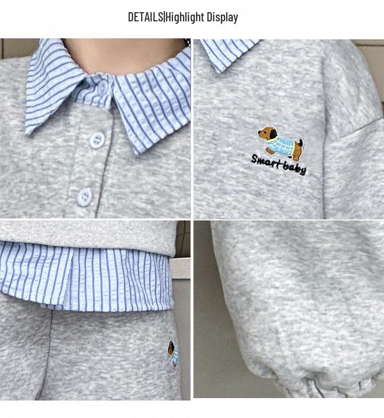 Korean Style Boys' Sweatshirt & Sweatpants Set - 2025 New Trendy Autumn Outfit for Kids