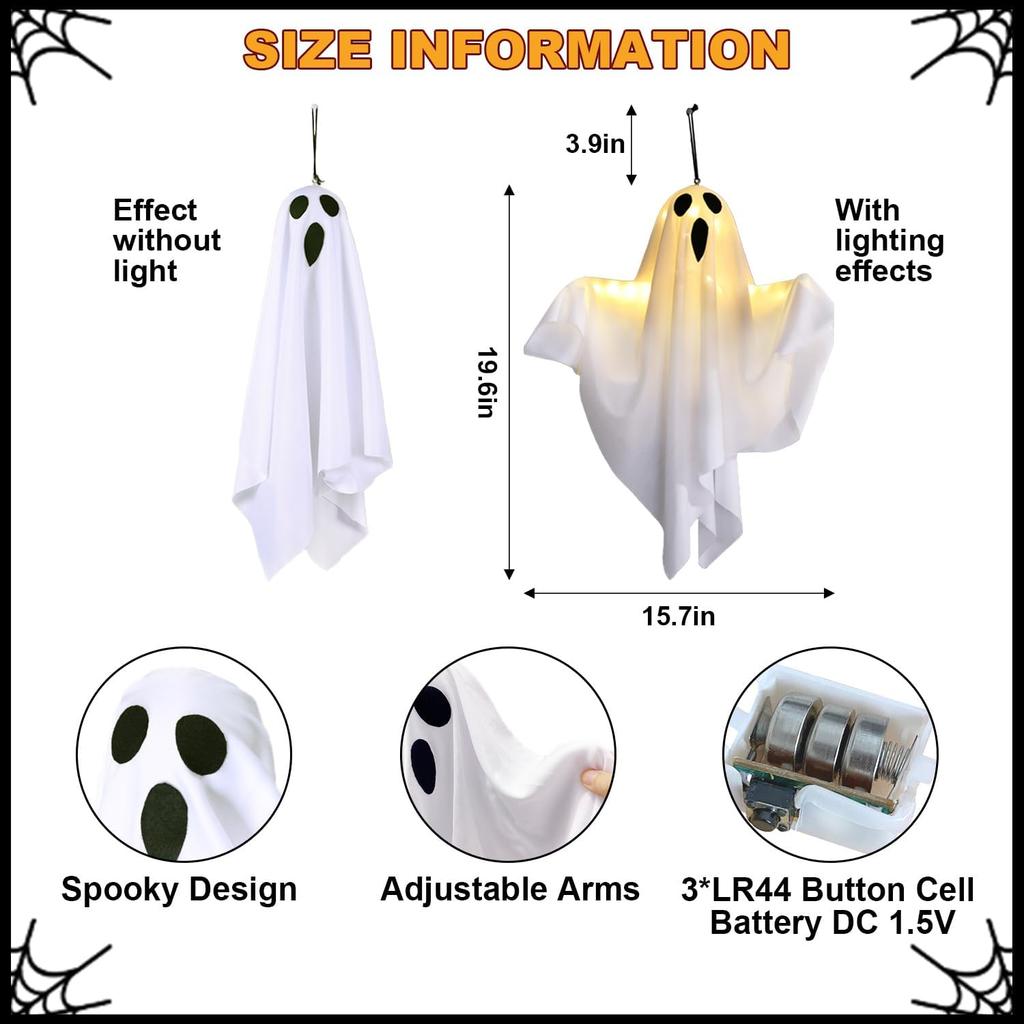 Halloween Hanging Ghosts Light Up Warm LED Light Indoor Outdoor Front Porch Yard Scary Cute Halloween Ghost Decor Gifts