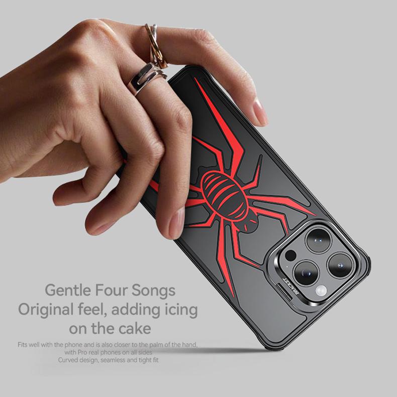 Чехол для телефона без оправы из алюминиевого сплава с полым пауком для iPhone 15 14 13 — фото 10