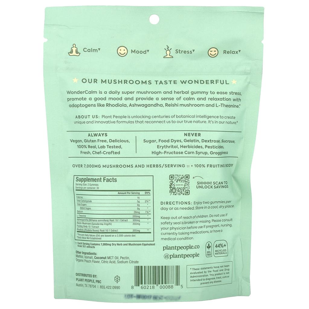 Plant People, Wonder Calm®, Pilzgummis, Sommerpfirsichgeschmack, 60 Gummis