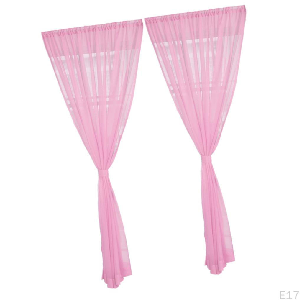 Voile Window Curtain Drape Set Solid Color Polyester
