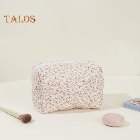 Cosmetic Bag Flower Print Zipper Closure Makeup Brush Storage Bag Reusable Makeup Organizer Toiletries And Beauty Tools Pouch
