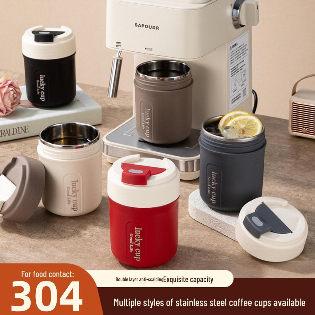 Stainless Steel Double-Layer Mug with Lid - Dust & Drop-Proof, Anti-Scald, for Home, Office & Dorm Use.