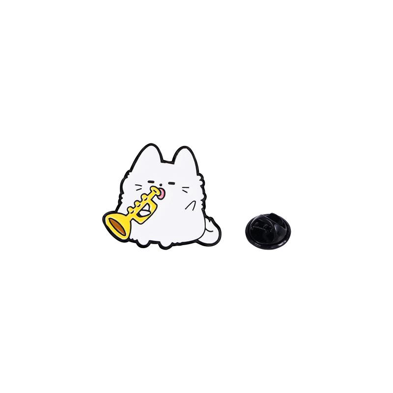 Cartoon Symphony Orchestra Cats Enamel Brooches Funny Music Kitty Kitten Play Harp Piano Saxophone Lapel Pins