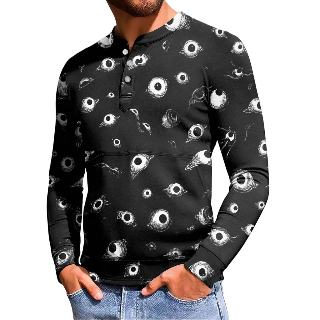 Herren Casual Button-Down Sweatshirt Mode Bedrucktes Langarmshirt Pullover