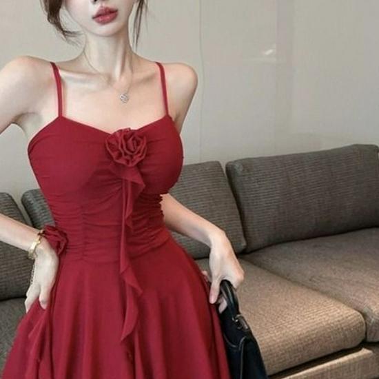 

2026 Summer Elegant Mesh Floral Camisole & Tassel Dress with Wide Hem Skirt for Women M 105-130 Jin бордовый