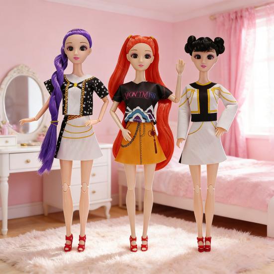 3 Pezzi Bambola in Vinile Articolata K-POP Action Figure Multi-Snodo Posaabile con Vestito Intercambiabile Giocattolo da Collezione per Bambini Adulti