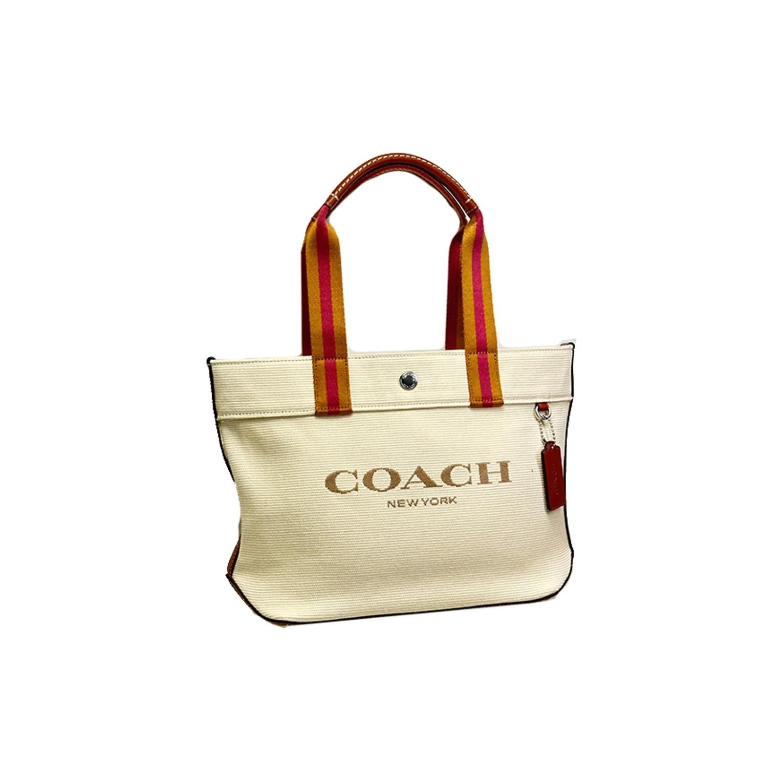 

Coach 23 Solid Color Letter Logo Snap Closure Canvas With Smooth Leather Tote Bag Women tote bags Beige CK168-SVNP Basic Set (Bag+Dust Bag)