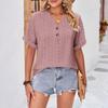 Women's Casual V-Neck Rolled Button Short Sleeve T-Shirt Top