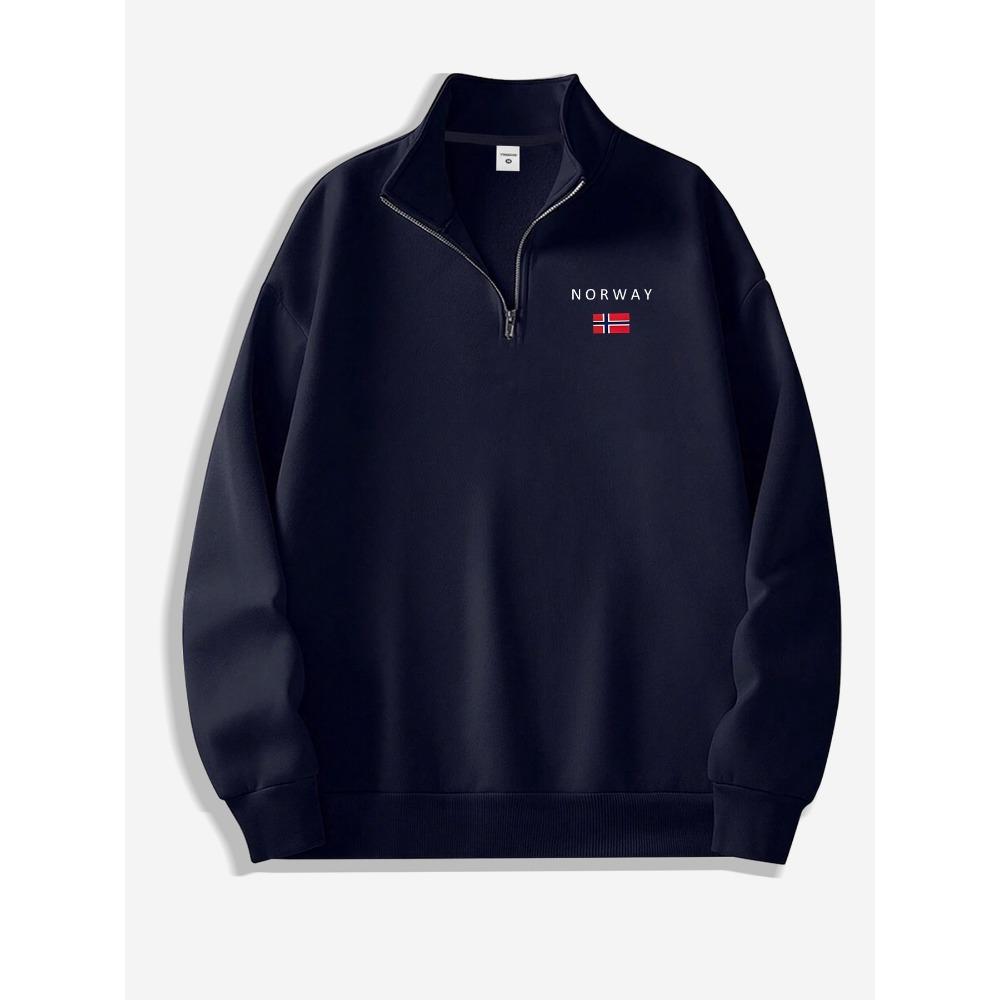 NORWAY Men s Half Zip Sweatshirt, Fashionable Printed Stand Up Collar Sweatshirt, Casual Long Sleeved Stand Up Collar Top S