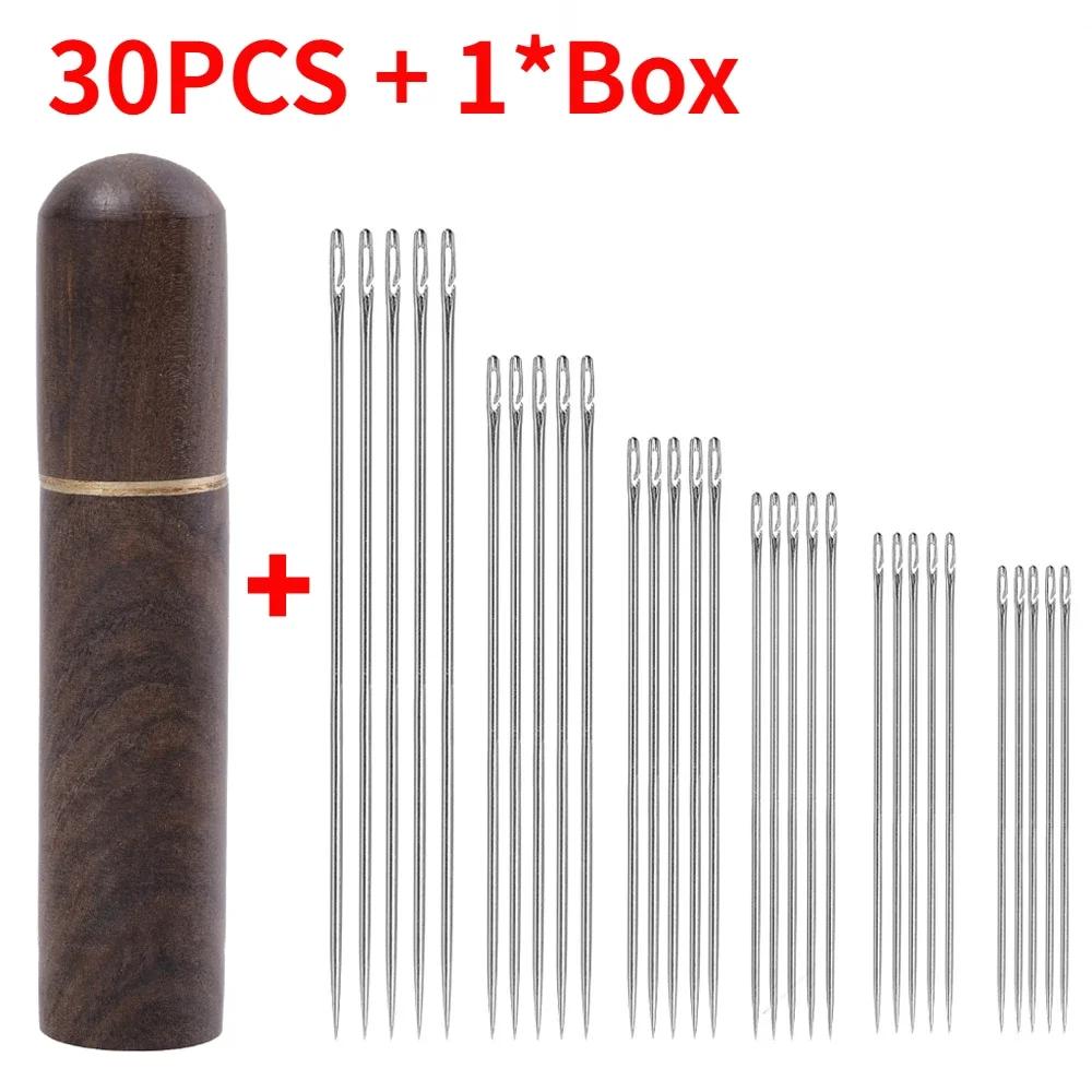 30/12Pcs Side Hole Blind Sewing Needles Stainless Steel Elderly Self Threading Needle Household DIY Jewelry Beading Sewing Tool