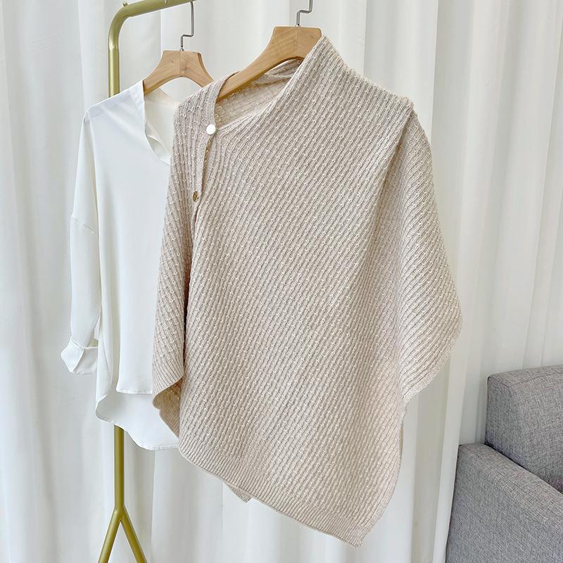 Neuer Frühling Damen Strickschal Schals Gestrickter Pashmina mit Knopf Weste Uni Kaschmir Schal Wickel Bufandas Mujer Ponchos Umhang