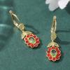 Vintage Golden Red Stone Inlaid Gorgeous Dangle Earrings for Women's Pretty Flower Pattern  Pendant Earring Jewelry Gifts