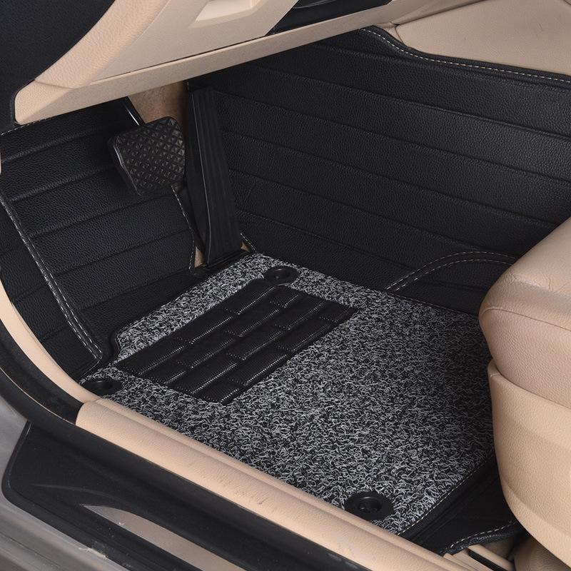Custom Leather Striped Double-Layer Car Floor Mats with Full Surround Protection