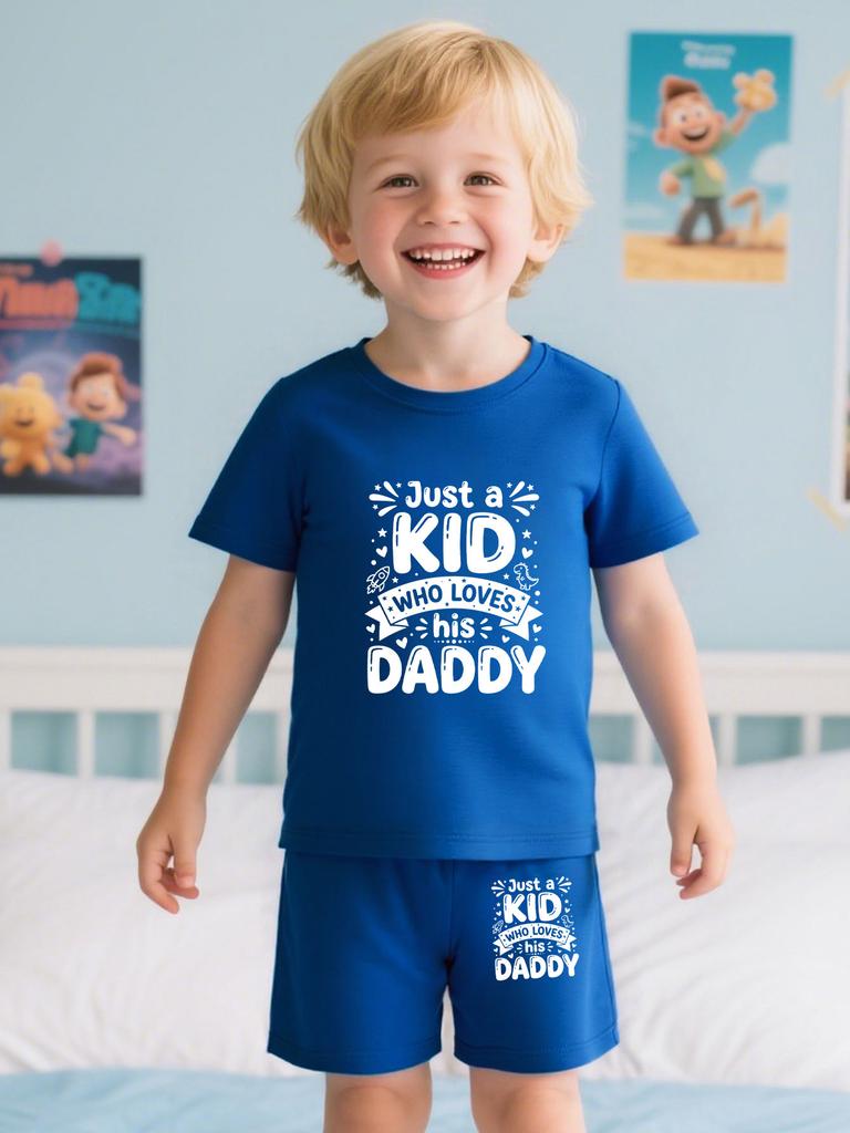 Boys' Summer Thin Two-piece Set with Printed Short Sleeve Top and Shorts, Cute Cartoon & Letter Print, Casual Outfit for Kids