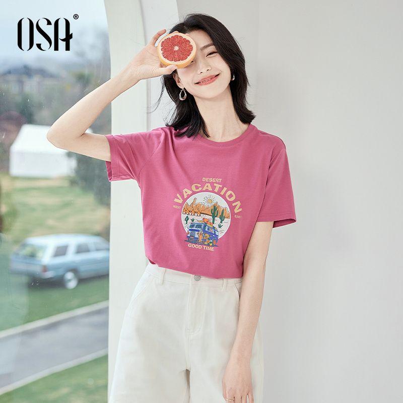 

Оса Футболка с коротким рукавом летняя свободная базовая с принтом Rose Red L