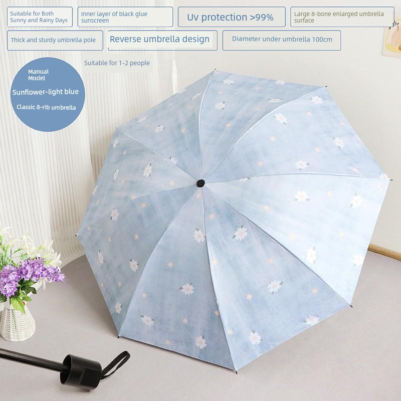 Cute Folding Umbrella for Girls with Black Coating for Sun Protection and Uv Protection, Manual and Fully Automatic, Dual-Use for Sun and Rain