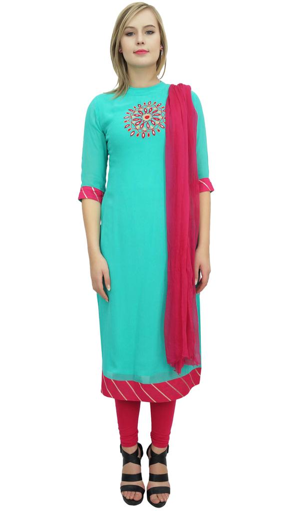 Atasi Readymade Beige Georgette Long Churidar Straight Cut Casual Salwar Suit -