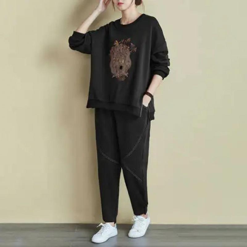 Heavy Embroidery Large Size Women's Fat Suit Fashionable Mother's Clothing Autumn and Winter Casual Two-piece Set