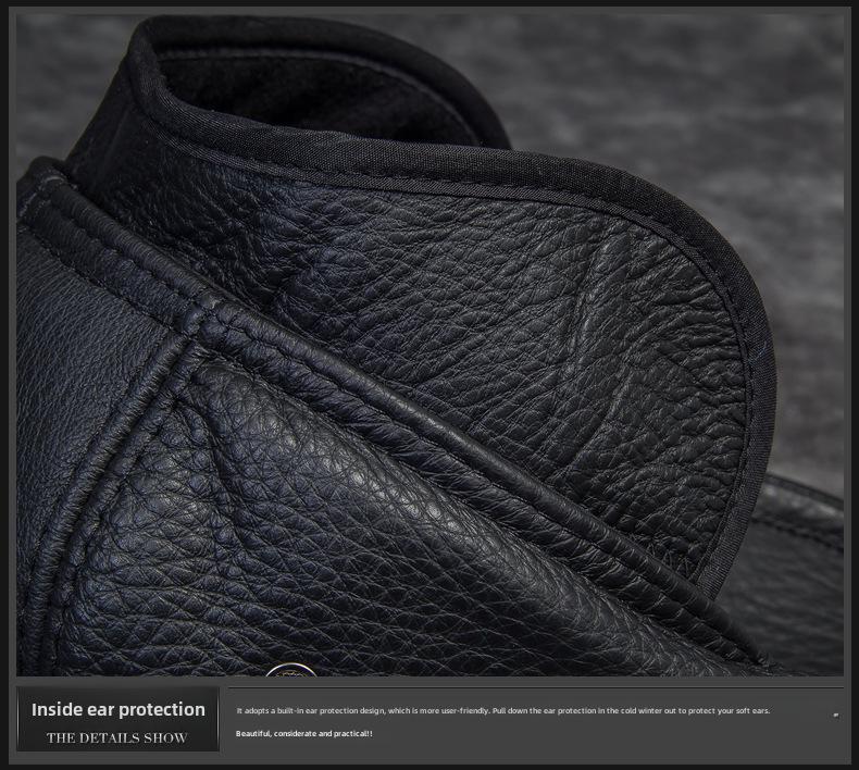 Pánská kachní čepice z pravé kůže s ochranou uší - Vysoce kvalitní hovězí kůže, podzimní/zimní styl