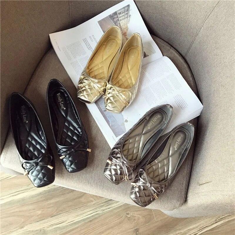 Spring Summer Shoes Women Flats Square Toe Ladies Brand Shoes Fashion Ballet Flats Black Gold Soft Plus Size 41