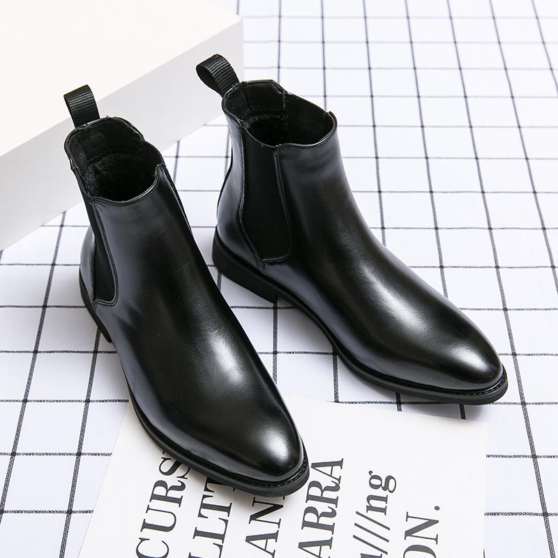 British Style Autumn and Winter Velvet Leather Boots Large Size Fashion Chelsea Boots, Trendy Foot Boots Mens Sneakers