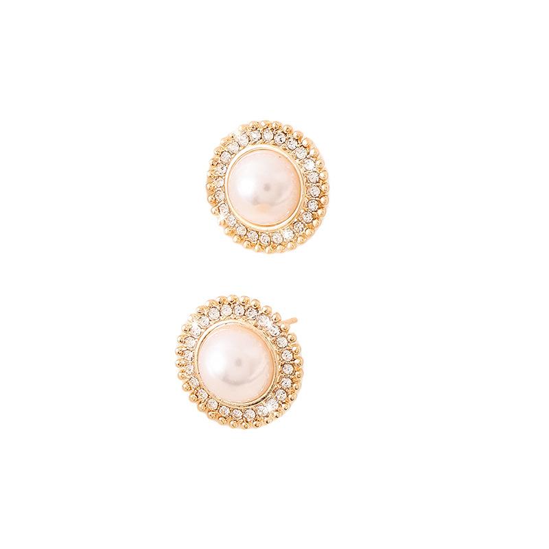 Silver needle stud earrings Pearl earrings Baroque earrings Retro simple style French style