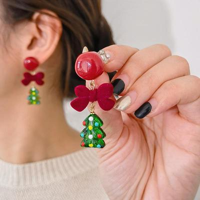 Delicate Green  Christmas Tree Earrings For Women Sweet 3D Xmas Tree Drop Earring   Year Party Jewelry Gifts