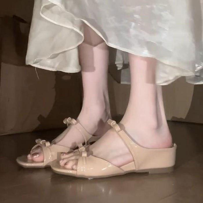 Height Increase 5cm Bow Word with Open Toe Cool Slippers Women's 25 Summer New Idyllic Floral Broken Heel Sandals