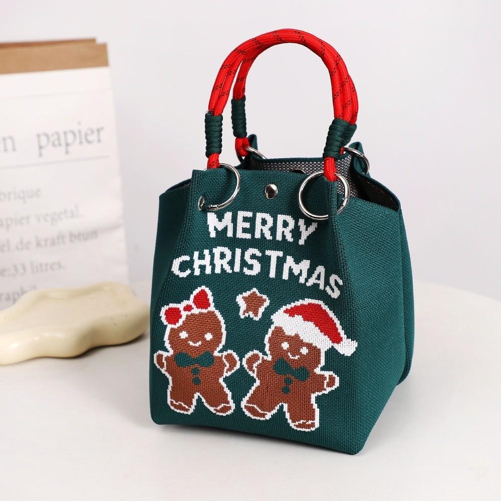 Storage Bag Knit Tote Bag Lightweight Gingerbread Man Ring Buckle Bag Large Capacity Christmas Elk Magnetic Buckle Bag Commuting