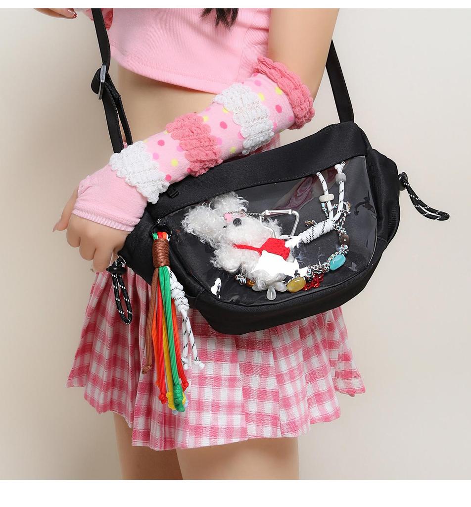 2026 Lightweight Nylon Dumpling Crossbody - Women’s Water-Repellent PVC Transparent Sports Bag with Dopamine Colors.