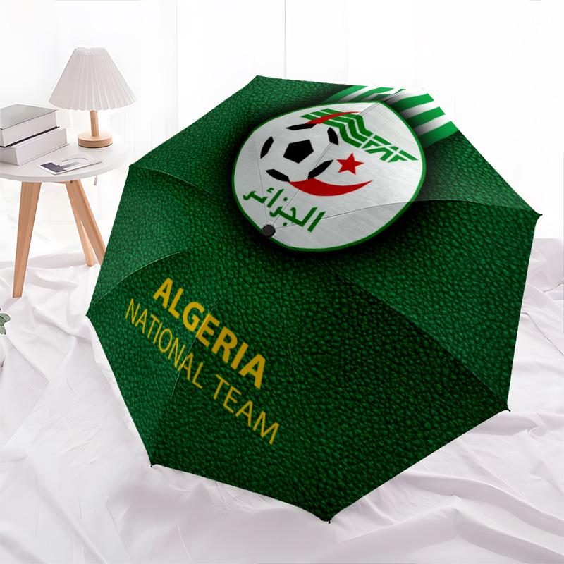 Modello squadra nazionale di calcio dell'Algeria, ombrello pieghevole automatico, design portatile e pieghevole, 8 stecche, un regalo di Natale o di compleanno.