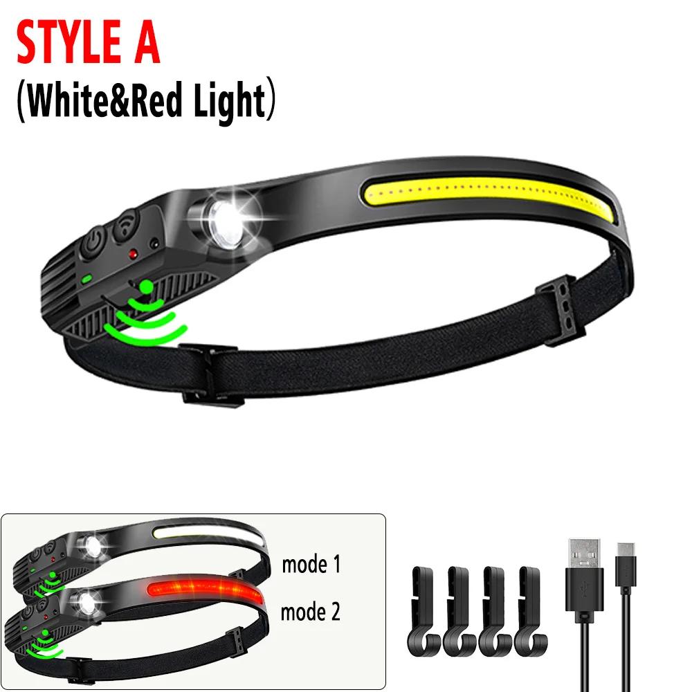 COB LED-Stirnlampe, Induktions-Stirnlampe, eingebauter Akku, USB-aufladbare Stirnlampe, Outdoor-Camping-Angelsensor-Scheinwerfer