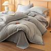 Winter Milk Fleece Bedding Set Thick Coral Sheet Modern Minimalist Style Geometric Plaid