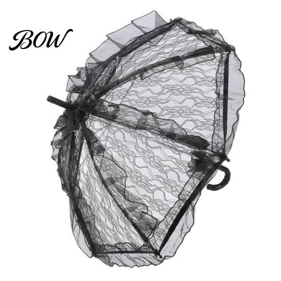 Royal Style Lace Umbrella Vintage Gothic Umbrella, Black Bridal Parasol for Halloween Elegant Hollow Embroidery Witch Cosplay, Wedding Decoration,