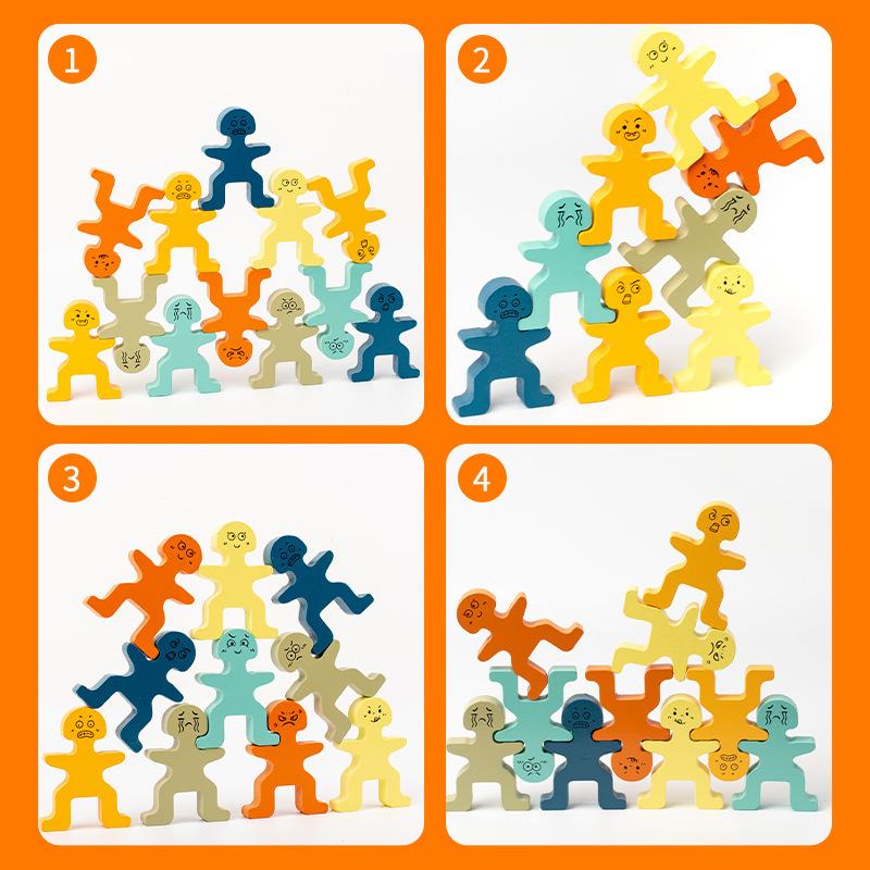 Wooden Cute Little Man Balance Stack Jenga Fun Early Education Hands-on Balance Ability Training Puzzle Enlightenment Toy
