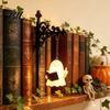Halloween Party Decoration Library Lantern Bookshelf Lamp, Vintage Metal LED Nightlight for Book Nook Decor, Desktop Decorative Ornament Ghost Reading