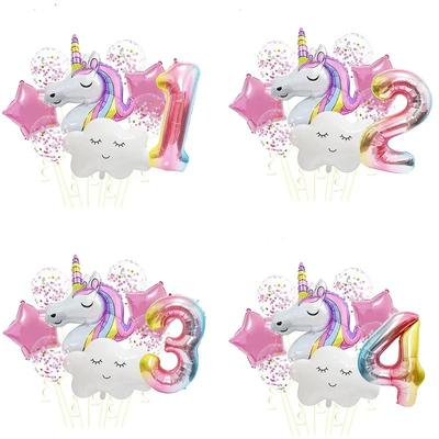 Gradient Rainbow-colored Unicorn Balloon Set, 32-inch Gradient Digital Birthday Number Balloon Set